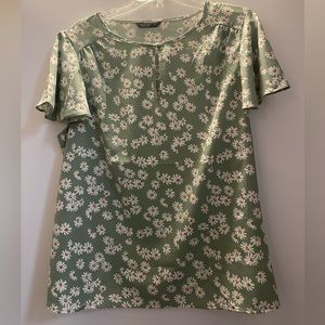 Teal Blouse with White Flowers